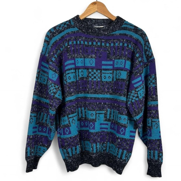 80s Poplar Classics vintage blue and purple sweater - Picture 4 of 8